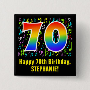 70th Birthday: Colorful Music Symbols, Rainbow 70 15 Cm Square Badge