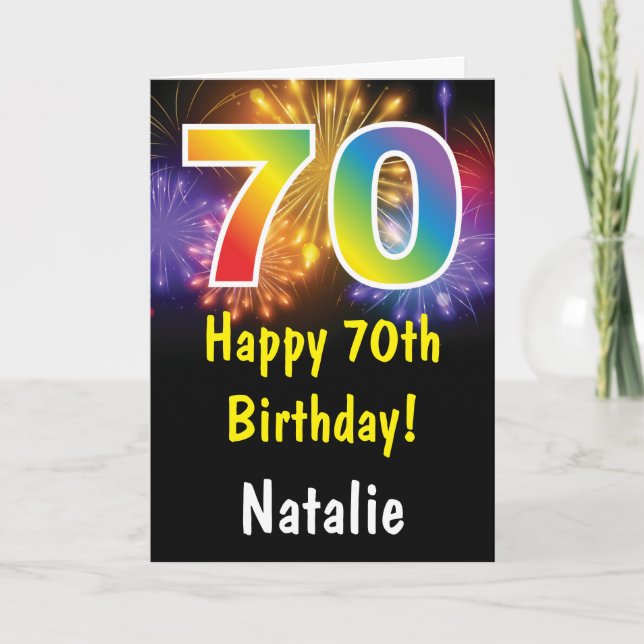 70th Birthday Colorful Rainbow Fireworks Card (Front)
