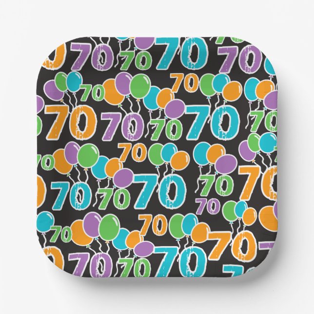 70th Birthday Colourful Balloons Paper Plate (Front)