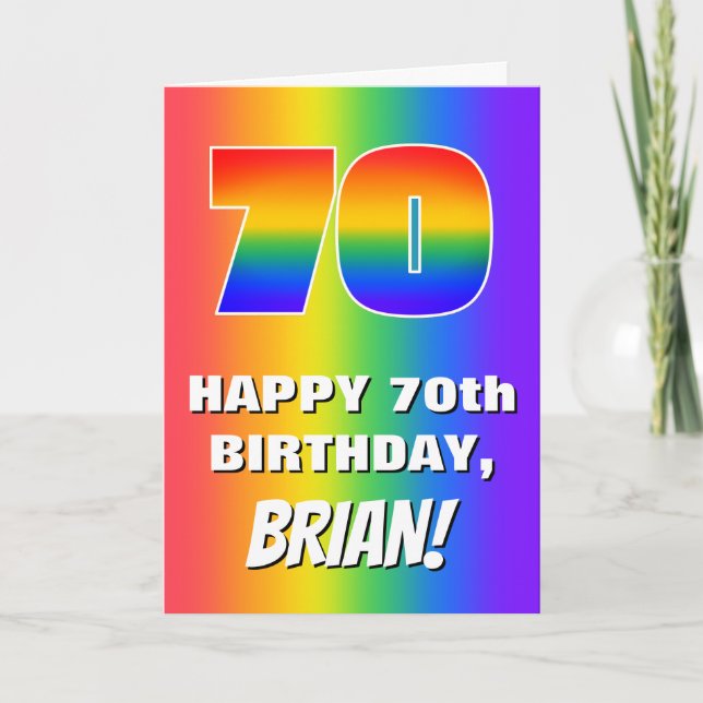 70th Birthday: Colourful, Fun Rainbow Pattern # 70 Card (Front)