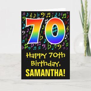70th Birthday: Colourful Music Symbols + Rainbow 7 Card