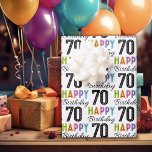 70th Birthday Colourful Typography  Wrapping Paper<br><div class="desc">A trio of brightly coloured sheets presents a stylish "Happy Birthday" typography. "HAPPY" is in striking block letters,  with "Birthday" in a flowing script. The number 70 is playfully decorated with colourful polka dot confetti,  making it a versatile choice for anyone's birthday celebration.</div>