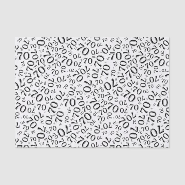 70th Birthday Cool Number Pattern Black and White Tissue Paper (Front)