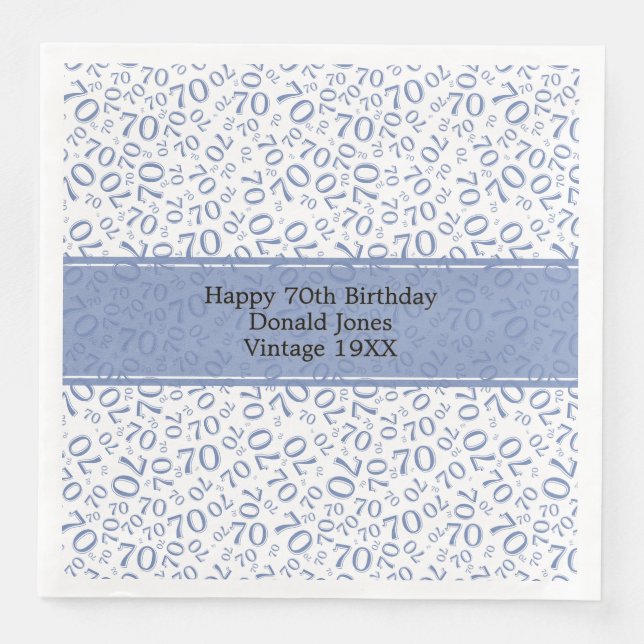 70th Birthday Cool Number Pattern Blue/White Napkin (Front)