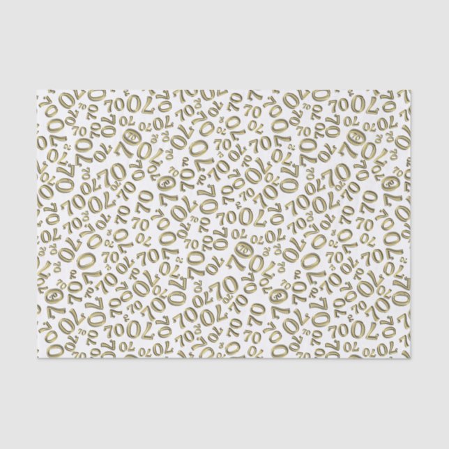 70th Birthday Cool Number Pattern Gold and White Tissue Paper (Front)