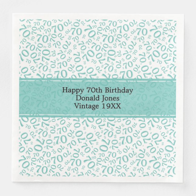 70th Birthday Cool Number Pattern Teal/White Napkin (Front)