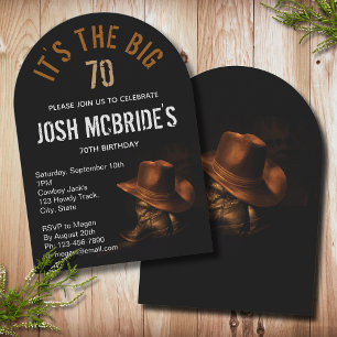 70th Birthday Cowboy Hat Boots Masculine Invitation