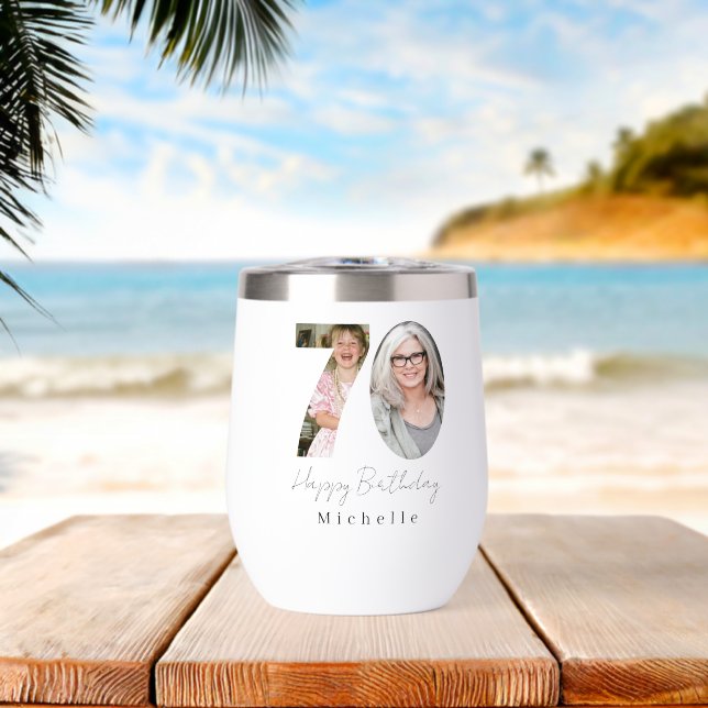 70th Birthday Custom Two Photo (Beach (Rotated))