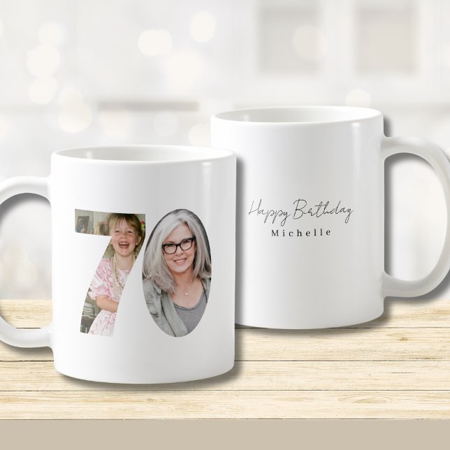 70th Birthday Custom Two Photo Coffee Mug (Creator Uploaded)