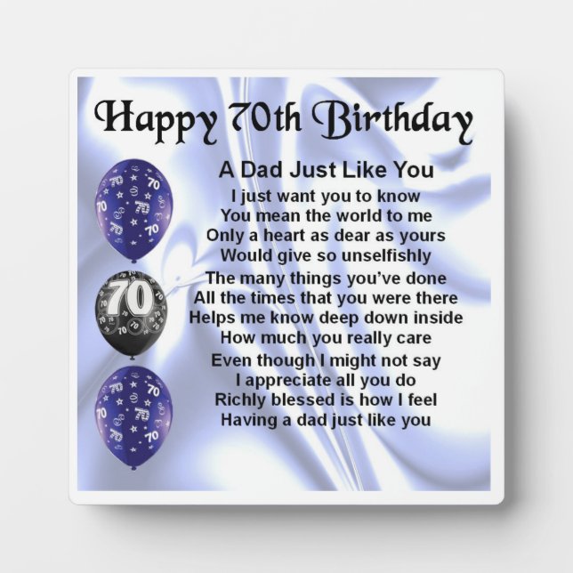 70th  Birthday Dad Poem Plaque (Front)