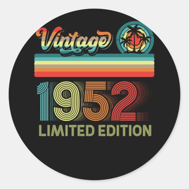 70th Birthday Decorations Men 70 Year Old 1952 Classic Round Sticker (Front)