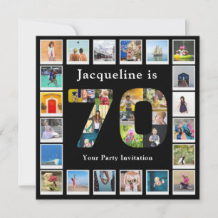 70th Birthday Design Your own Photo Collage Black Invitation