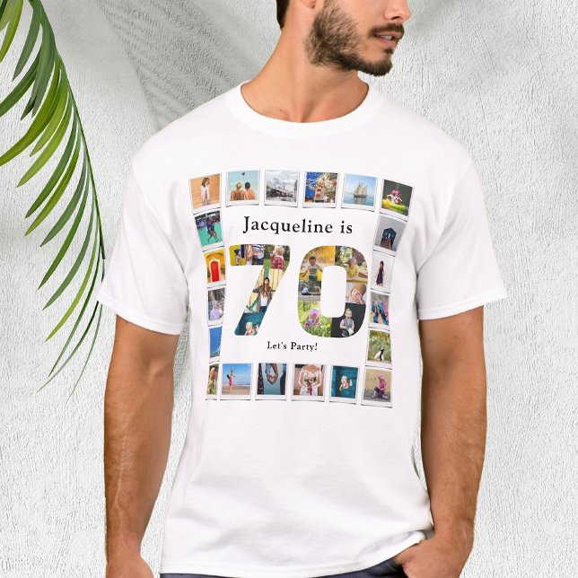 70th Birthday Design Your own Photo Collage T-Shirt (Personalized 70th Birthday tshirt with family photo collage template.)