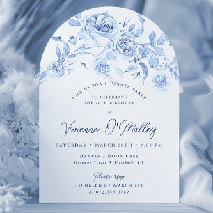 70th Birthday Dinner Party Blue Floral Arch Invitation