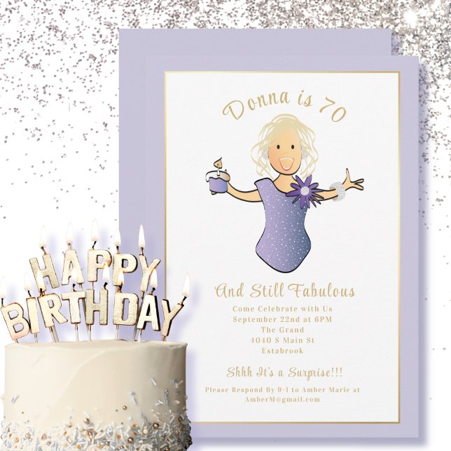 70th Birthday Elegant Blue Gold Fabulous 70  Invitation (Creator Uploaded)