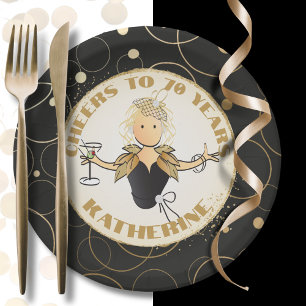 70th Birthday Elegant Bold Cheers to 70 Gold Black Paper Plate