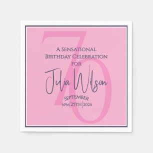 70th Birthday Elegant Feminine Pink & Navy Napkins