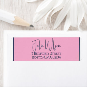 70th Birthday Elegant Feminine Pink & Navy  Return Address Label