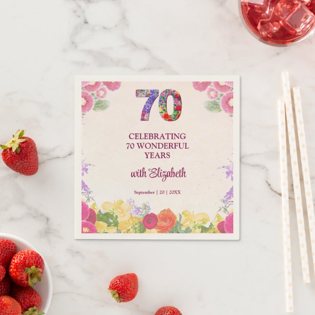 70th Birthday Elegant Floral Party Decor Napkin (Insitu)