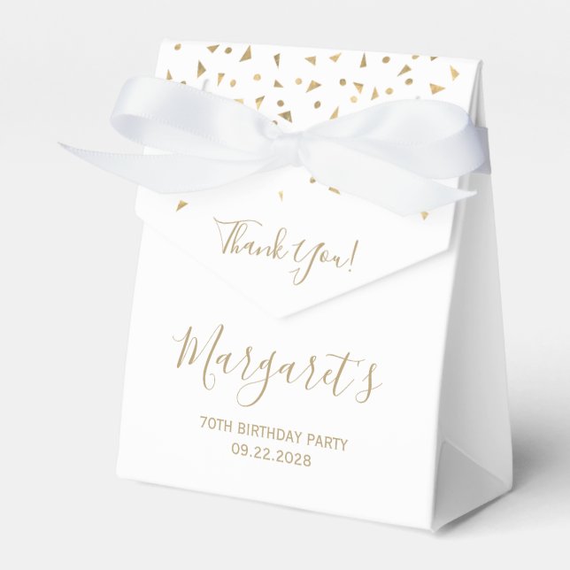 70th Birthday Elegant Gold Confetti White Favour Box (Front Side)