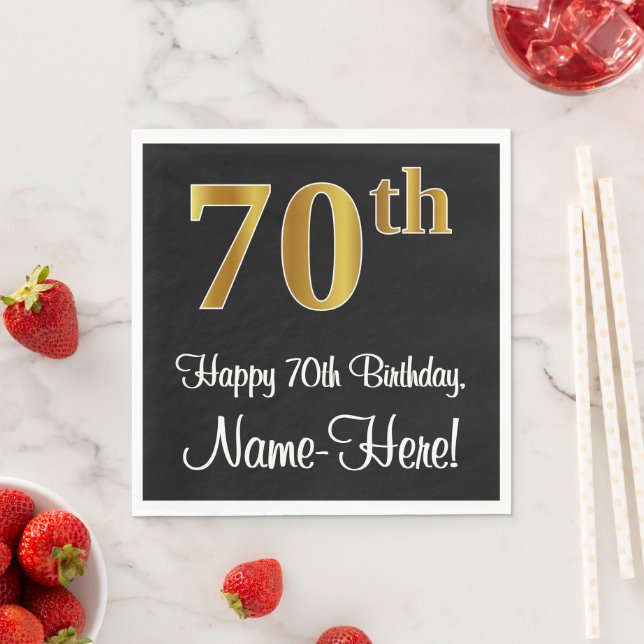 70th Birthday ~ Elegant Luxurious Faux Gold Look # Napkin (Insitu)