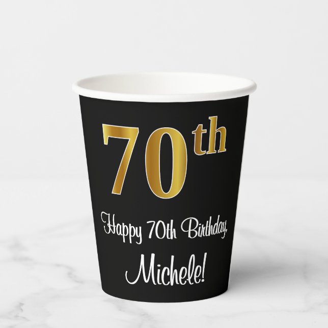 70th Birthday - Elegant Luxurious Faux Gold Look # Paper Cups (Back)