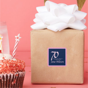 70th Birthday Elegant Modern Pink & Navy Square Sticker