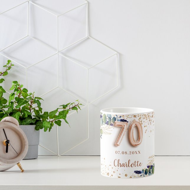 70th Birthday eucalyptus greenery glitter Coffee Mug (Creator Uploaded)