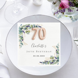 70th Birthday eucalyptus greenery name Napkin