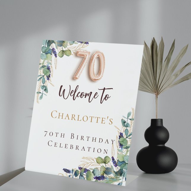 70th Birthday eucalyptus greenery welcome Pedestal Sign (Creator Uploaded)