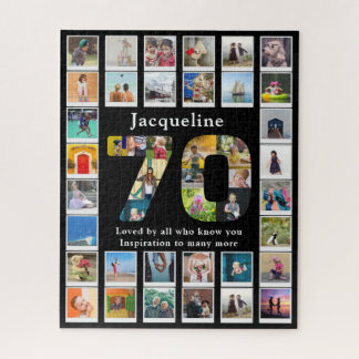70th Birthday Family Photo Template Black Jigsaw Puzzle