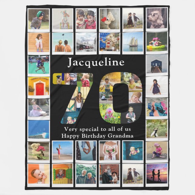 70th Birthday Family Photo Template Large Fleece Blanket (Front)