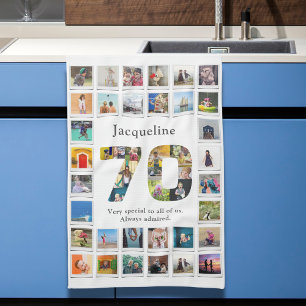 70th Birthday Family Photo Template Tea Towel
