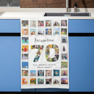 70th Birthday Family Photo Template Tea Towel