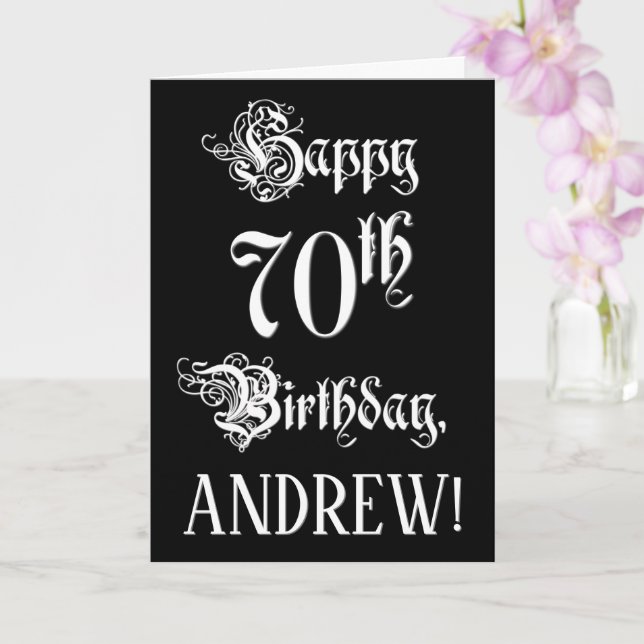 70th Birthday: Fancy, Elegant Script + Custom Name Card (Orchid)