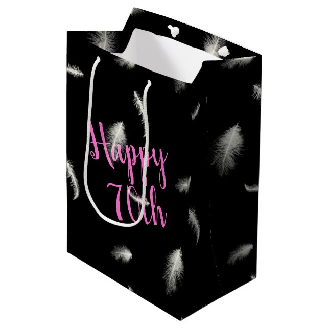 70th Birthday Feathers Medium Gift Bag (Front Angled)