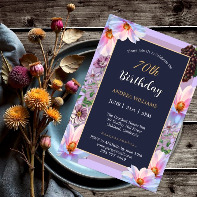 70th Birthday Festive Spring Flower Invitation (Creator Uploaded)