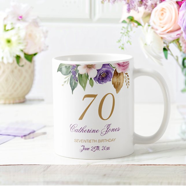 70th Birthday Floral Bouquet Gold Accent Coffee Mug (Creator Uploaded)