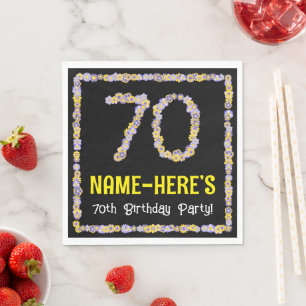 70th Birthday: Floral Flowers Number, Custom Name Napkin