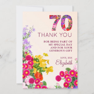 70th birthday floral modern 70 years party thank you card