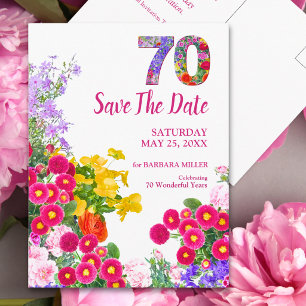 70th Birthday Floral Save The Date Elegant Party Announcement Postcard