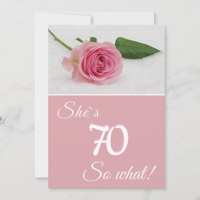 70th Birthday for Her Pink Rose Motivational Card (Front)