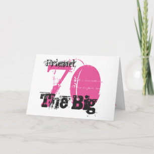 70th Birthday, friend, black & pink text, white. Card