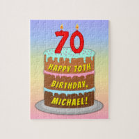 70th Birthday: Fun Cake and Candles + Custom Name
