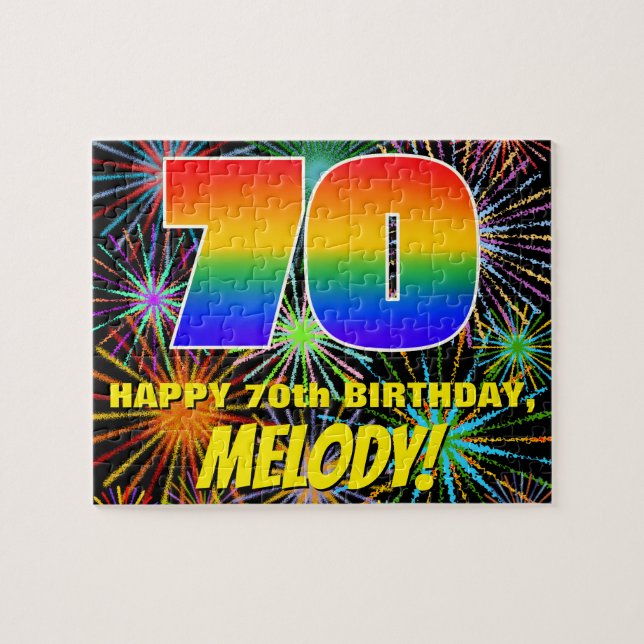 70th Birthday: Fun, Colourful Celebratory Firework Jigsaw Puzzle (Horizontal)