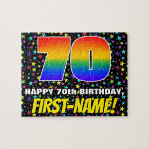 70th Birthday — Fun, Colourful Star Field Pattern Jigsaw Puzzle
