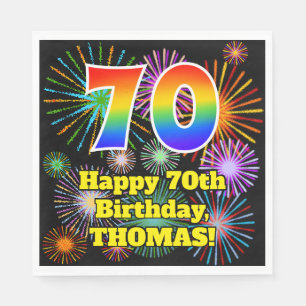 70th Birthday: Fun Fireworks Pattern + Rainbow 70 Napkin
