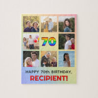 70th Birthday: Fun Rainbow #, Custom Name & Photos