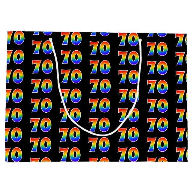 70th Birthday: Fun Rainbow Event Number 70 Pattern Large Gift Bag (Back)