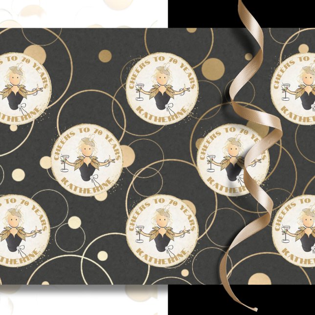 70th Birthday Funny Modern Fab Black Gold Birthday Tissue Paper (Creator Uploaded)